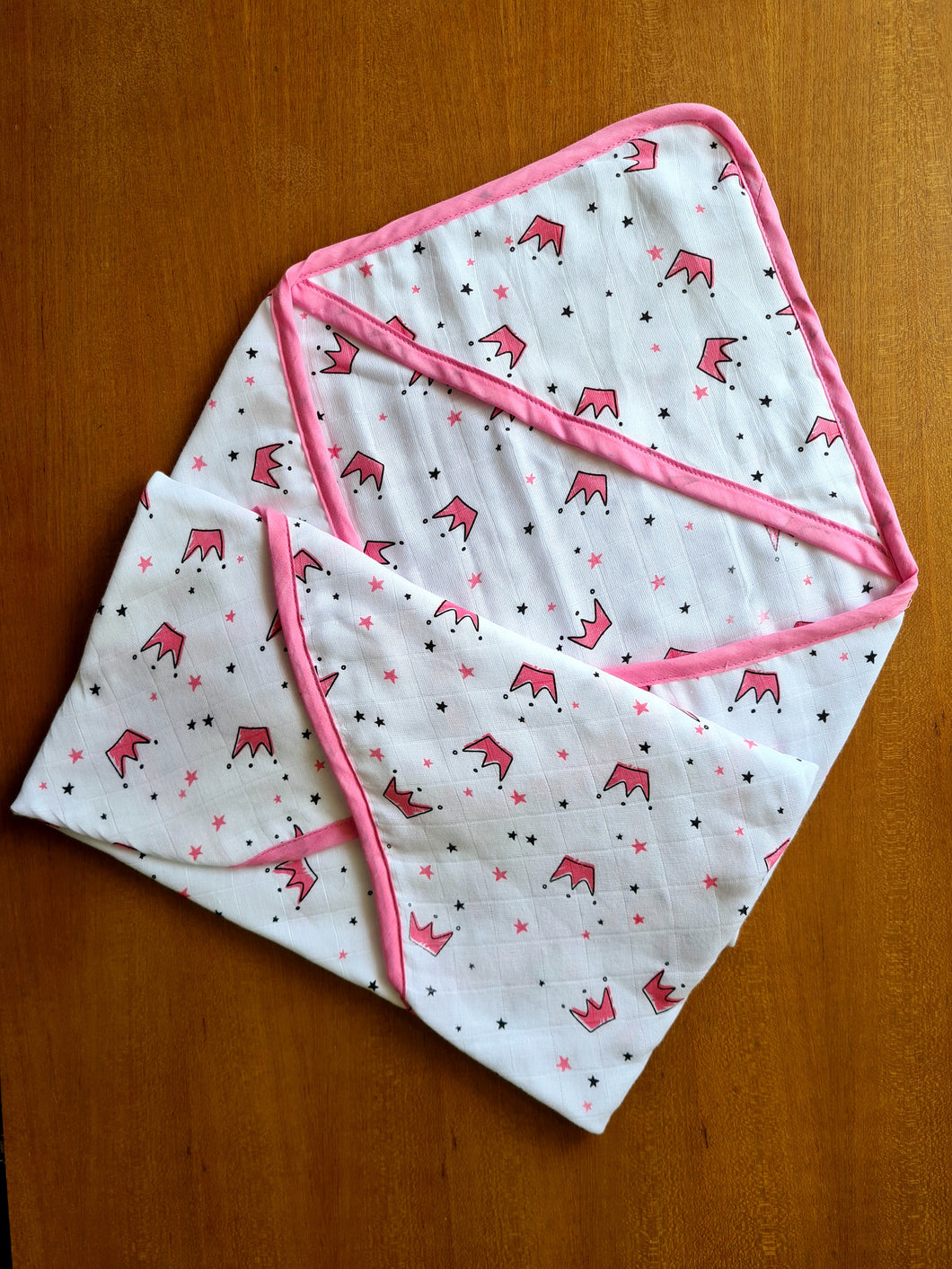 Pink Crown-Muslin Cotton Hooded Towel