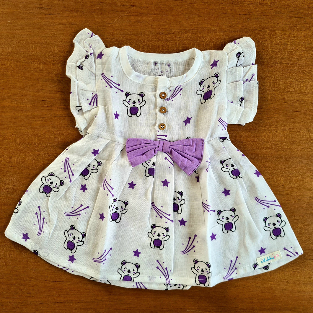 Cuddly Bear-Muslin Cotton Frock